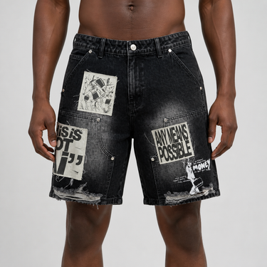 Mixed Emotion- AI Denim Shorts - Black - Clique Apparel