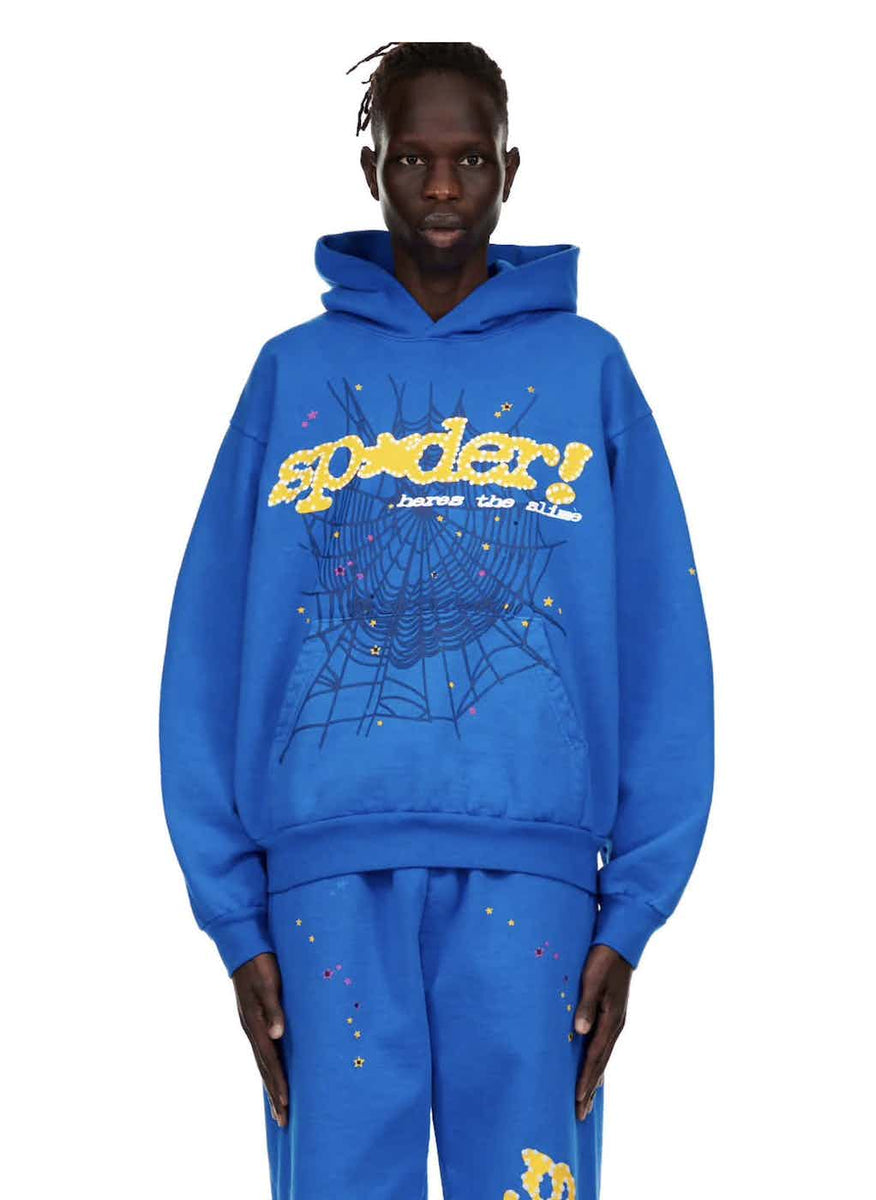 Sp5der Rhinestones Pullover Hoodie Baby Blue