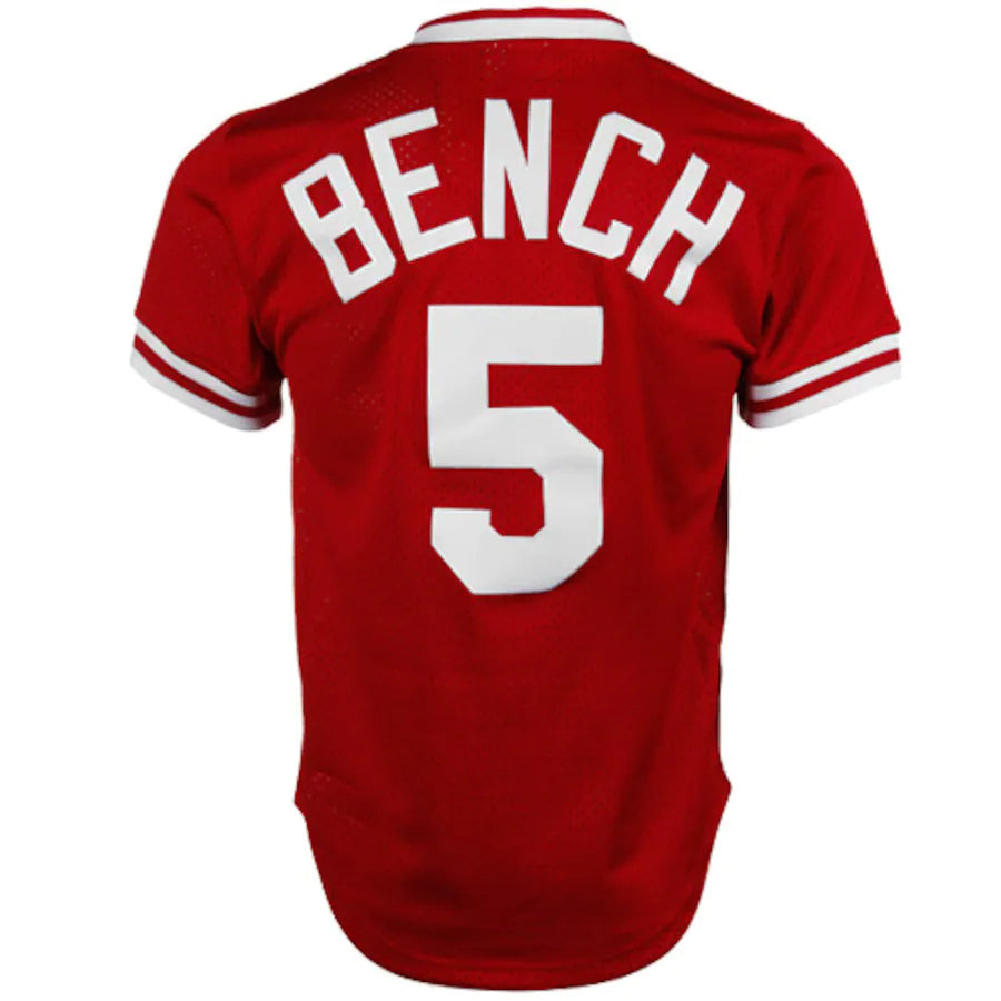 Youth Mitchell & Ness Johnny Bench Red Cincinnati Reds Cooperstown  Collection Mesh Batting Practice Jersey