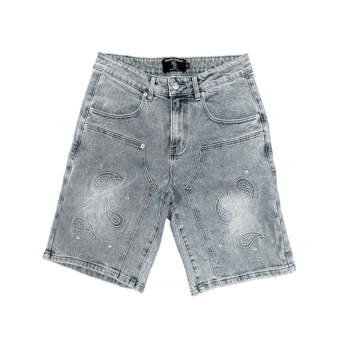 Mixed Emotion - Paisleys Blue Denim Shorts
