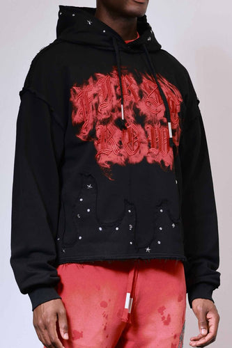 First Row -WAKE UP AND BE FIERCE STUD CROP HOODIE