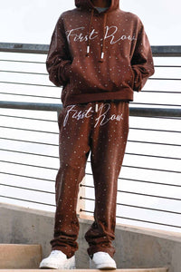 First Row -ALLOVER RHINE STONE PULLOVER HOODIE/BROWN