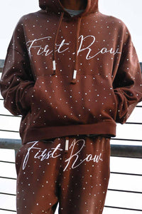First Row -ALLOVER RHINE STONE PULLOVER HOODIE/BROWN