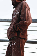 Load image into Gallery viewer, First Row -ALLOVER RHINE STONE PULLOVER HOODIE/BROWN