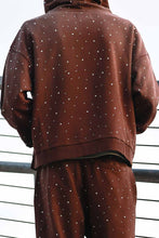 Load image into Gallery viewer, First Row -ALLOVER RHINE STONE PULLOVER HOODIE/BROWN