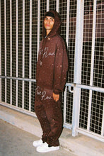 Load image into Gallery viewer, First Row -ALLOVER RHINE STONE PULLOVER HOODIE/BROWN
