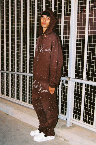 First Row -ALLOVER RHINE STONE PULLOVER HOODIE/BROWN