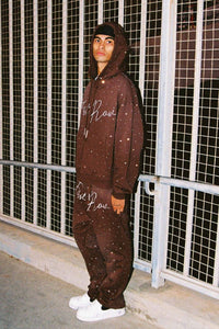 First Row -ALLOVER RHINE STONE PULLOVER HOODIE/BROWN