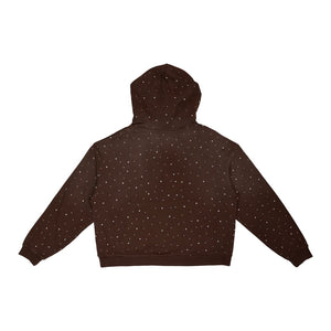 First Row -ALLOVER RHINE STONE PULLOVER HOODIE/BROWN