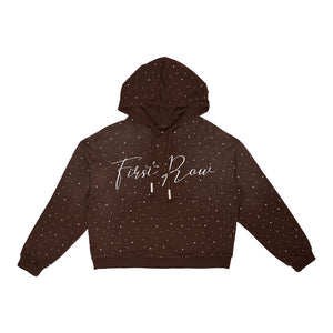 First Row -ALLOVER RHINE STONE PULLOVER HOODIE/BROWN