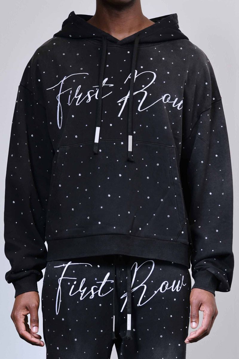 First Row -ALLOVER RHINE STONE PULLOVER HOODIE
