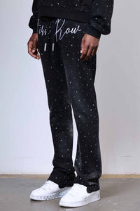 First Row-ALLOVER RHINE STONE STACK JOGGER