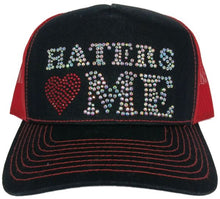 Load image into Gallery viewer, Haters Love Me Rhinestone Trucker Hat – Multi color
