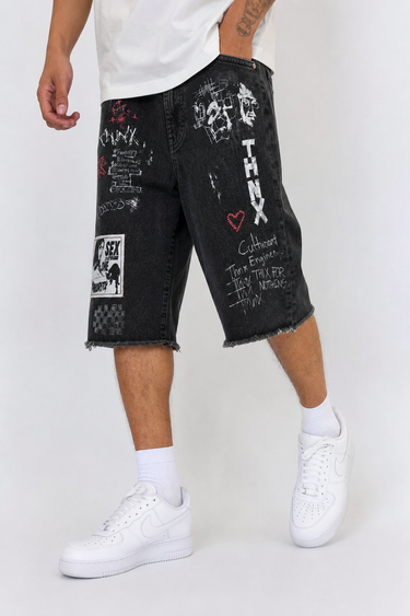 Thnx For Nothing - Lovers Denim Jorts - Black - Clique Apparel