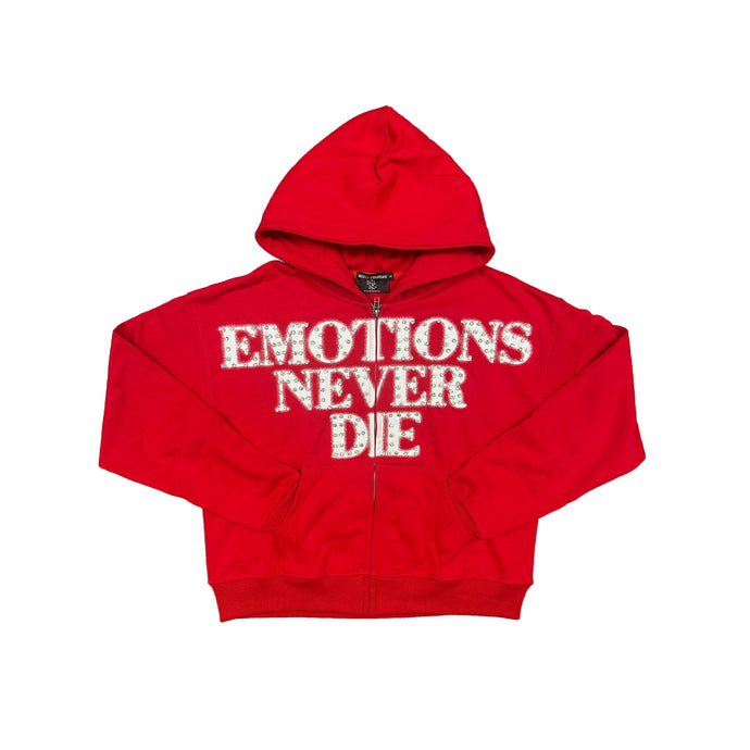 Mixed Emotion - RED ‘End’ Rhinestone hoodie