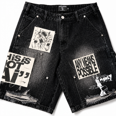 Mixed Emotion-  AI Denim Shorts - Black - Clique Apparel