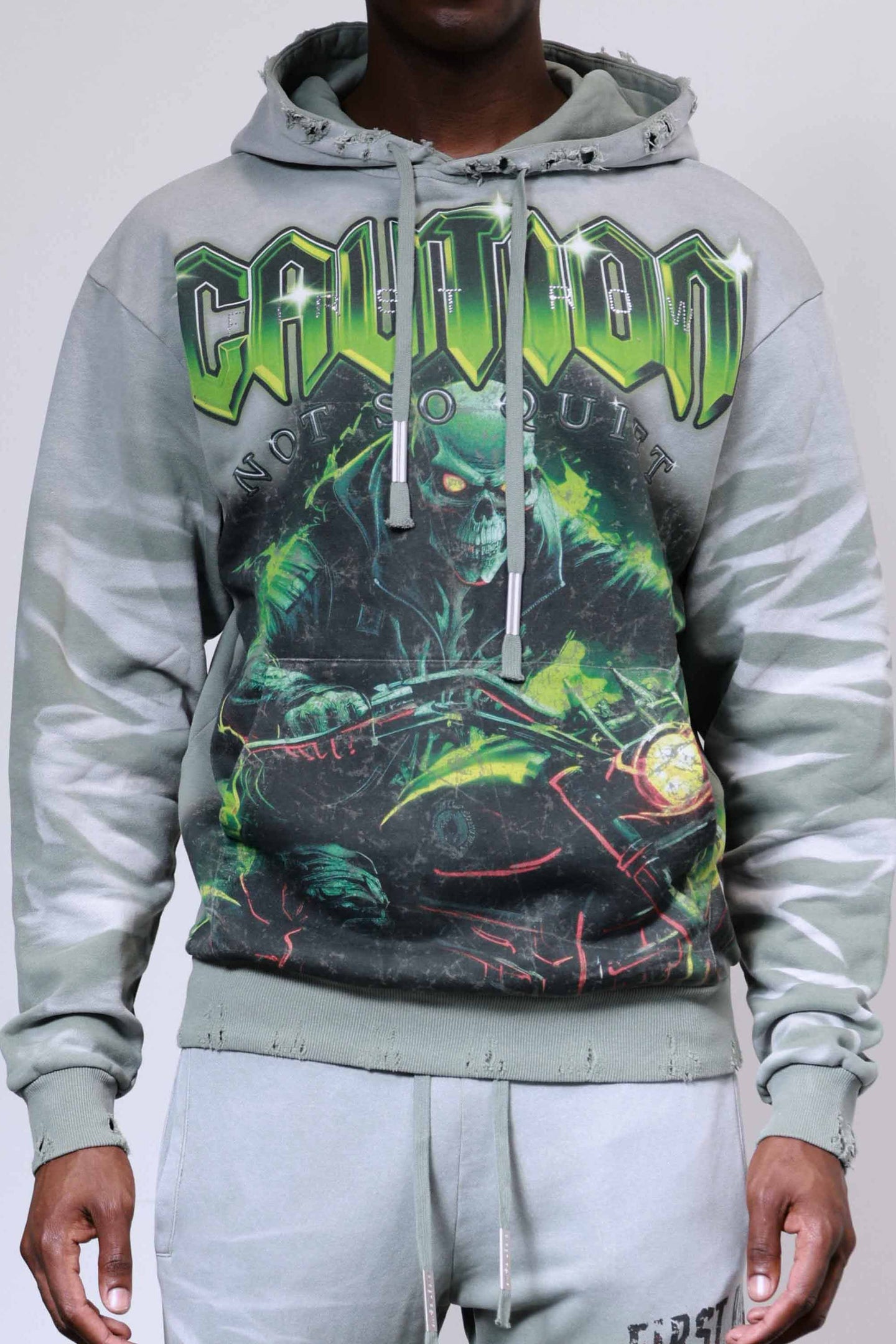 First Row -CAUTION NOT SO QUIET GHOST RIDER HOODIE - Clique Apparel