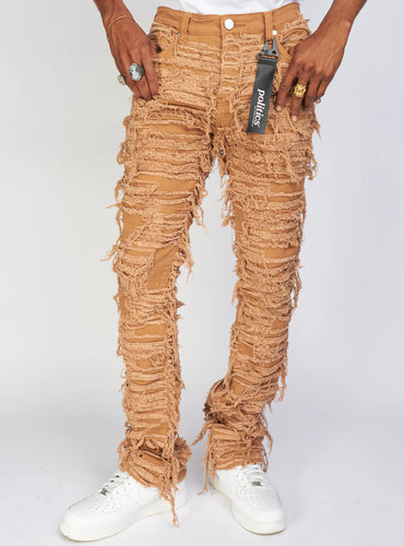 Politics - Debris513  Thrashed Distressed Stack Flare - Dark Khaki - Clique Apparel