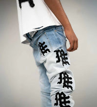 Load image into Gallery viewer, Mixed Emotion - monogram light blue washed blu/blk