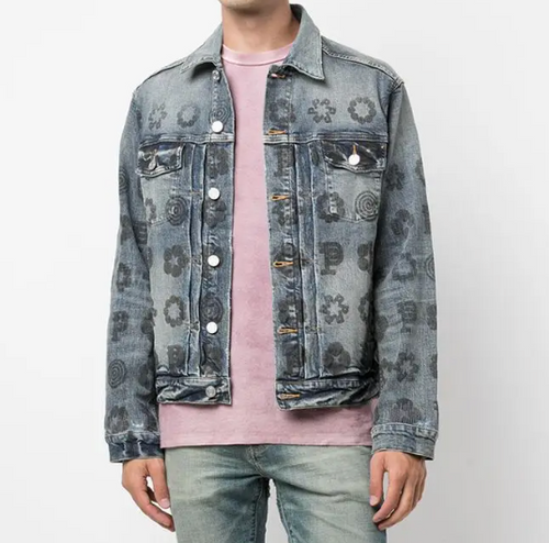 Purple Brand Monogram - Leopard Print Denim Jacket - Blue