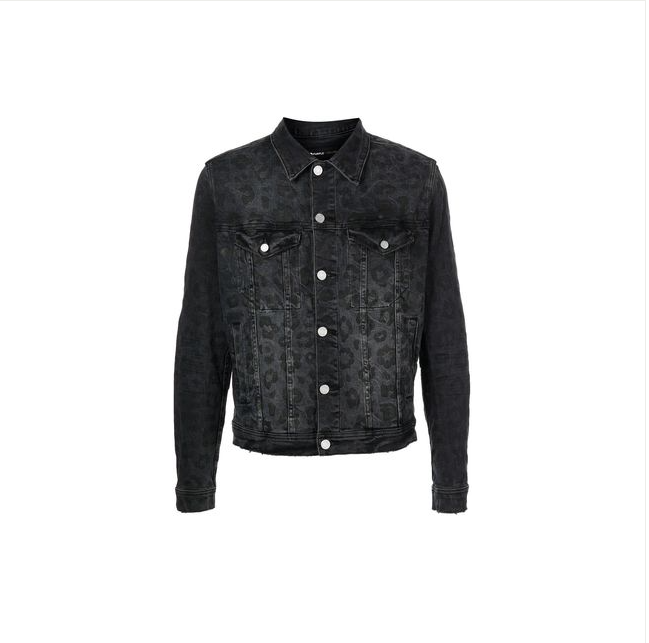 PURPLE BRAND MONOGRAM-LEOPARD PRINT DENIM JACKET - BLACK - Clique Apparel