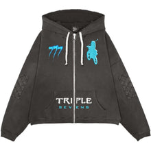 Load image into Gallery viewer, Triple Sevens - Moto Zip Up Hoodie - Black