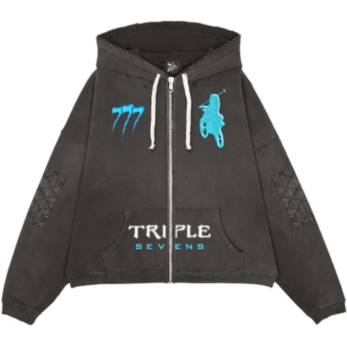 Triple Sevens - Moto Zip Up Hoodie - Black