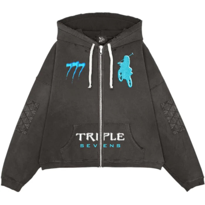 Triple Sevens - Moto Zip Up Hoodie - Black