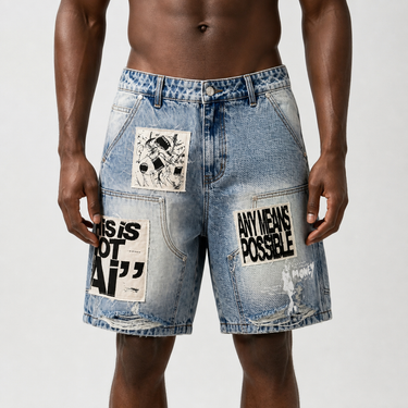 Mixed Emotion-  AI Denim Shorts - Blue - Clique Apparel