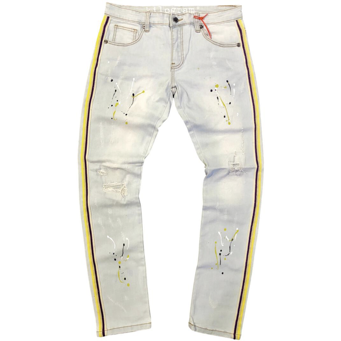 KILOGRAM LIGHT BLUE PAINT SPLATTER SIDE STRIPE DENIM JEANS (KG10046S-YGP) - Clique Apparel