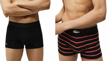 MEN'S LACOSTE LONG STRETCH TULIP RED/BLACK/STRIPED COTTON BOXER BRIEF 3-PACK - Clique Apparel