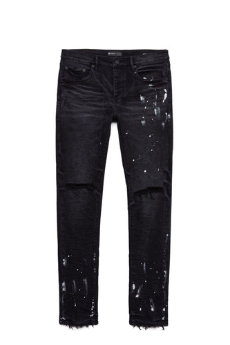 Purple - P001 Low Rise Skinny Jean Black Resin Knee Slit - Clique Apparel